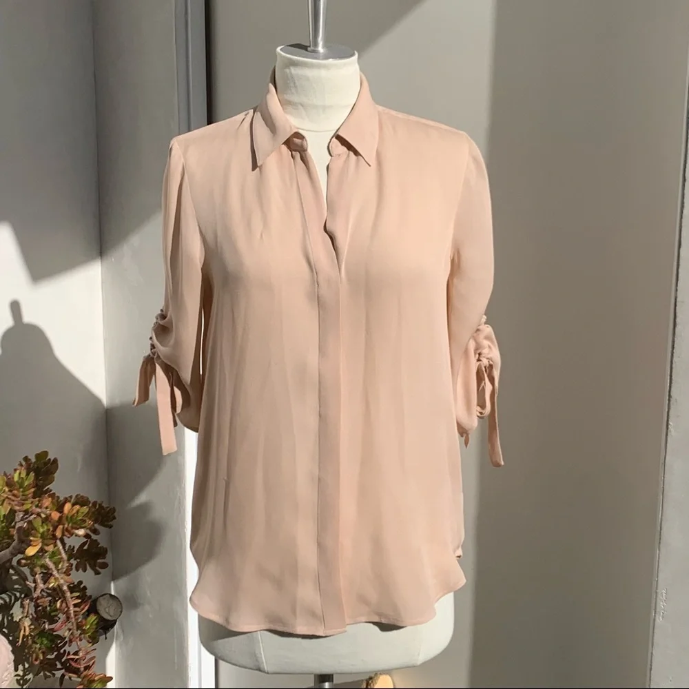 L’AGENCE Silk Button Down Blouse Drawstring Ruching  Size Small - Picture 8 of 9